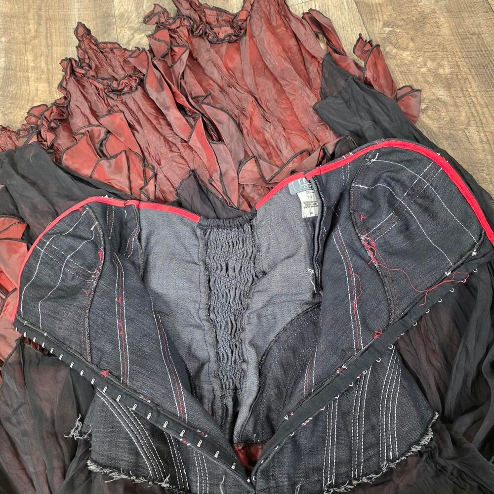 Y2K Gothic Corset Dress Whimsigoth Formal Strapless Layered Black Euro - Picture 6 of 8